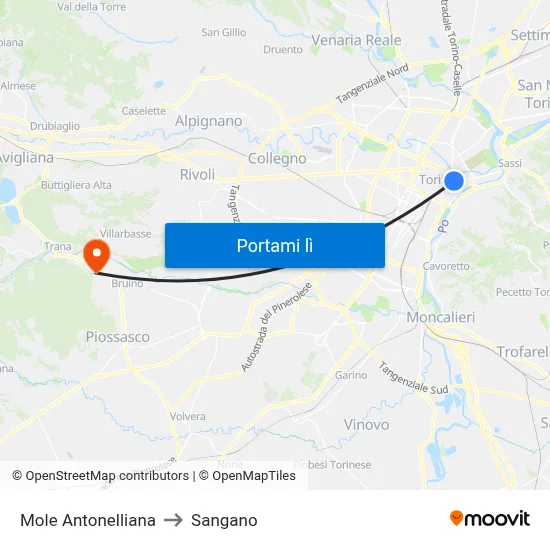 Mole Antonelliana to Sangano map