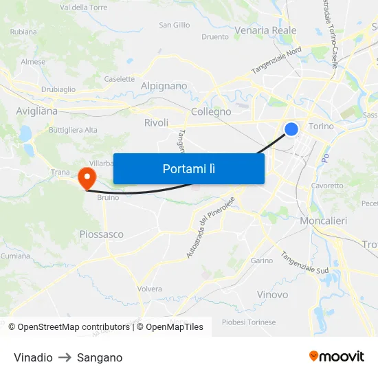 Vinadio to Sangano map