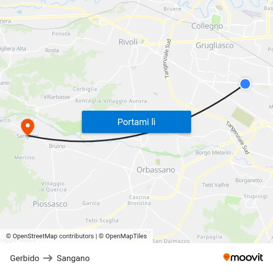 Gerbido to Sangano map