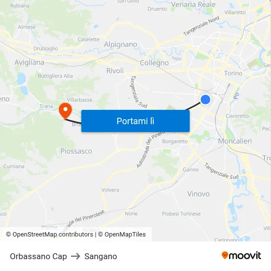 Orbassano Cap to Sangano map