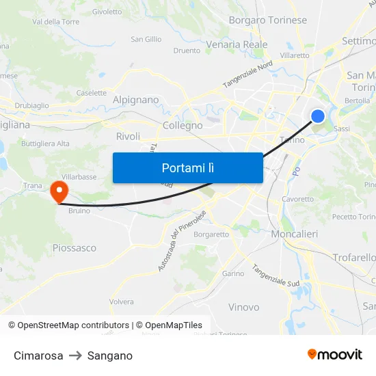 Cimarosa to Sangano map