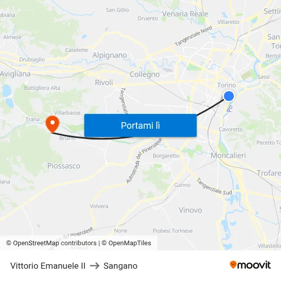 Vittorio Emanuele II to Sangano map