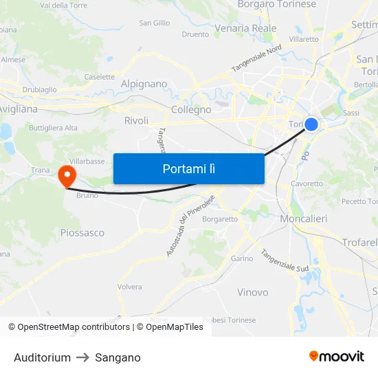 Auditorium to Sangano map