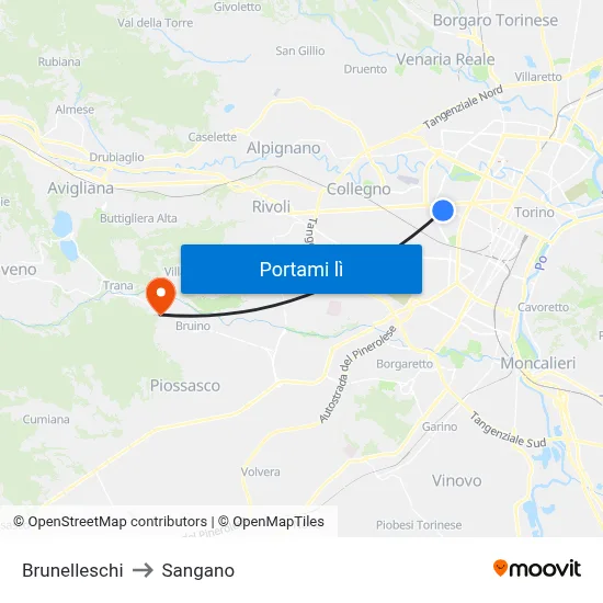 Brunelleschi to Sangano map