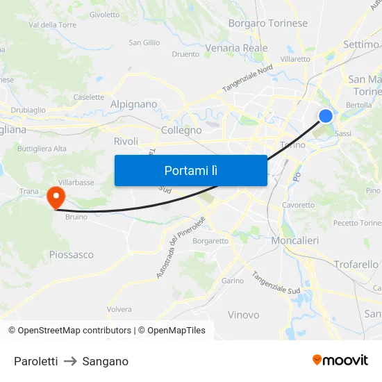 Paroletti to Sangano map