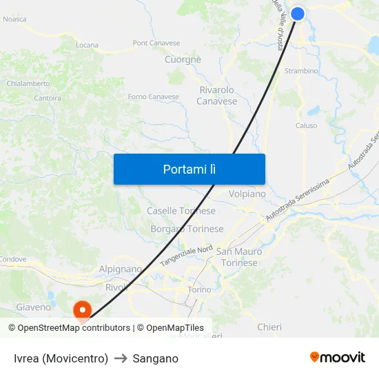 Ivrea (Movicentro) to Sangano map