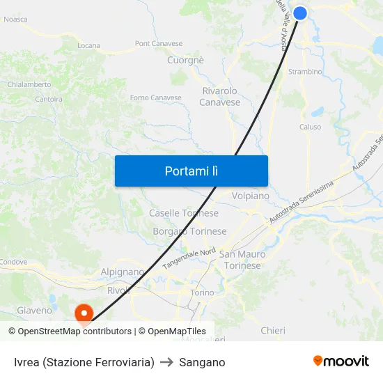 Ivrea (Stazione Ferroviaria) to Sangano map