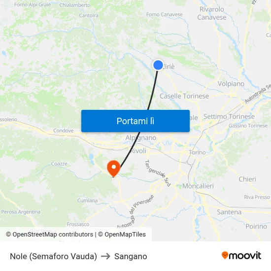 Nole (Semaforo Vauda) to Sangano map