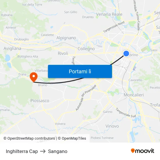 Inghilterra Cap to Sangano map