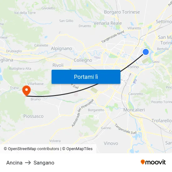 Ancina to Sangano map