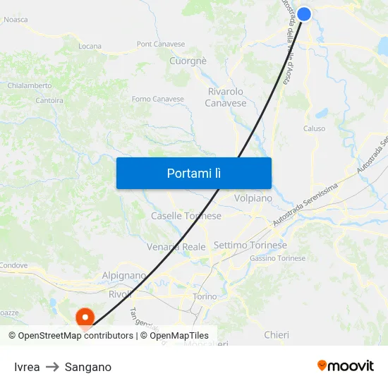 Ivrea to Sangano map