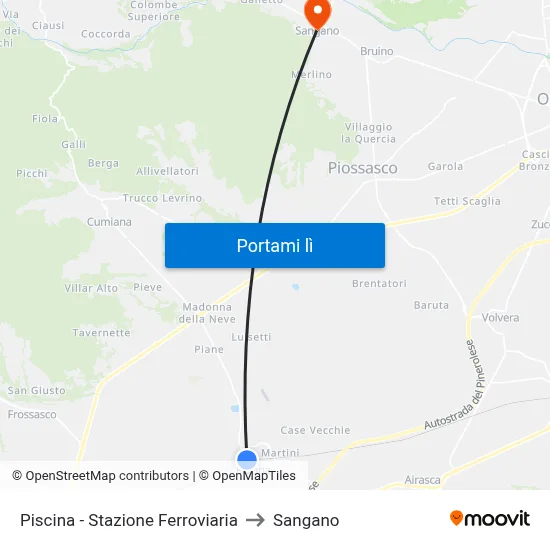 Piscina - Stazione Ferroviaria to Sangano map