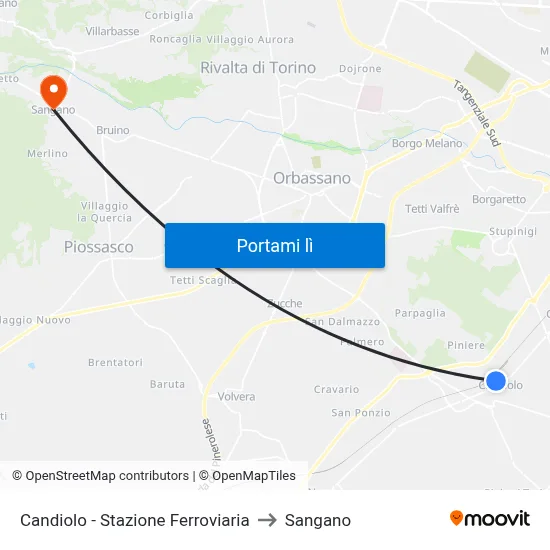 Candiolo - Stazione Ferroviaria to Sangano map