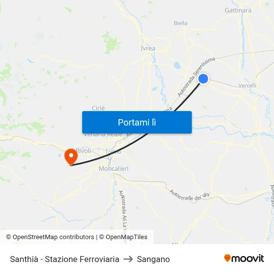 Santhià - Stazione Ferroviaria to Sangano map
