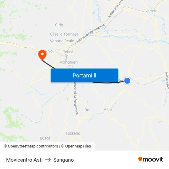 Movicentro Asti to Sangano map