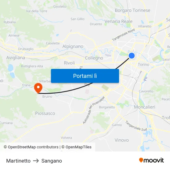 Martinetto to Sangano map