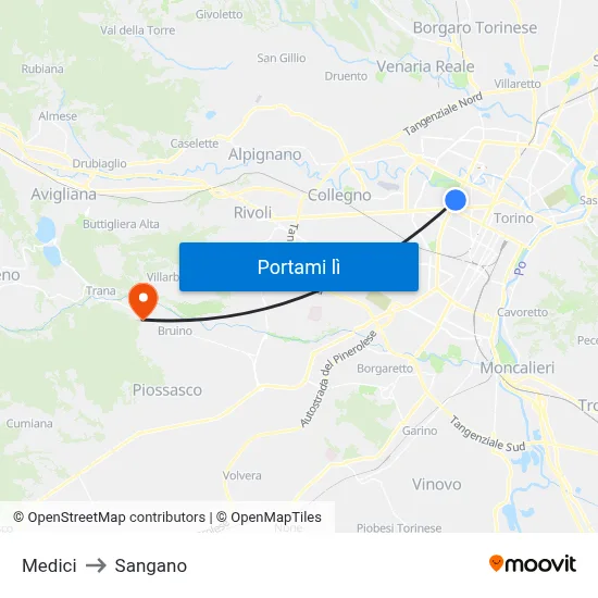 Medici to Sangano map