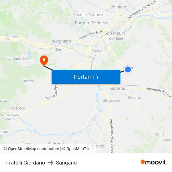 Fratelli Giordano to Sangano map