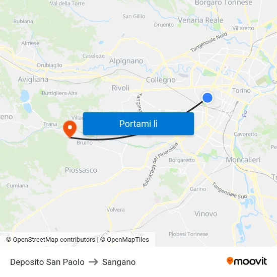 Deposito San Paolo to Sangano map