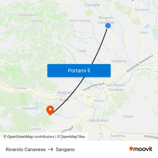 Rivarolo Canavese to Sangano map