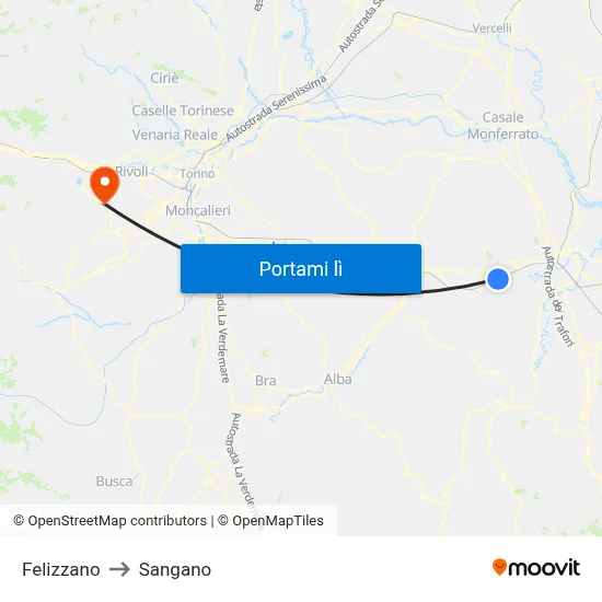 Felizzano to Sangano map