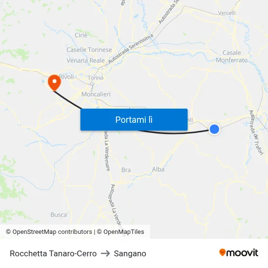 Rocchetta Tanaro-Cerro to Sangano map