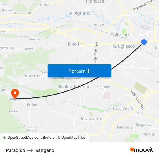 Paradiso to Sangano map