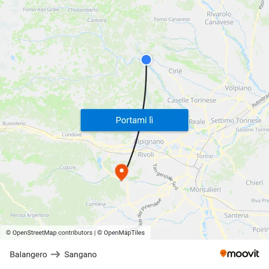 Balangero to Sangano map