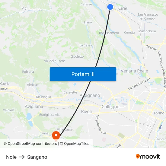 Nole to Sangano map