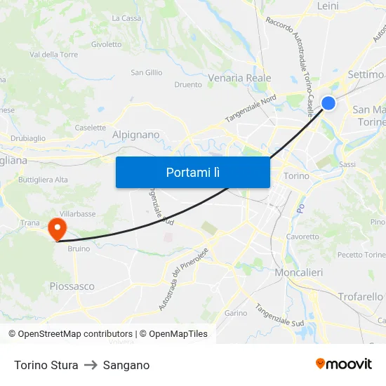 Torino Stura to Sangano map
