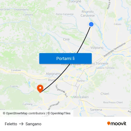 Feletto to Sangano map