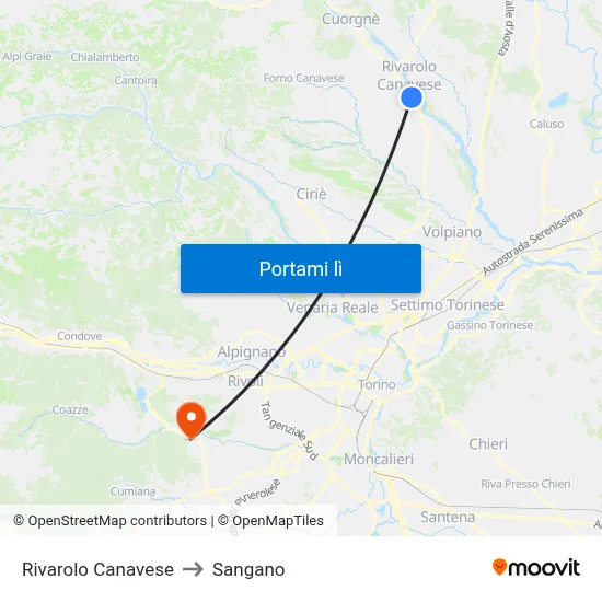 Rivarolo Canavese to Sangano map