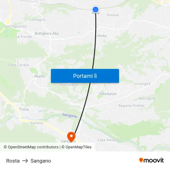 Rosta to Sangano map