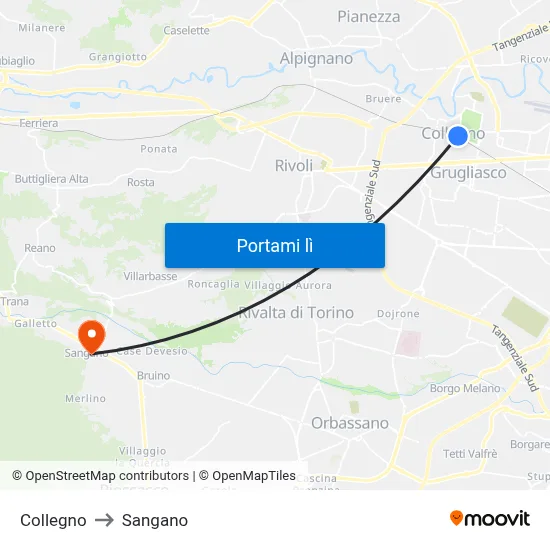 Collegno to Sangano map