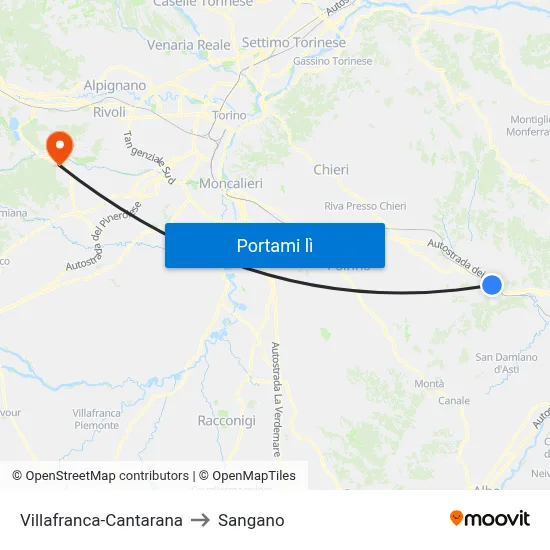 Villafranca-Cantarana to Sangano map