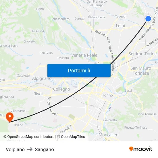 Volpiano to Sangano map
