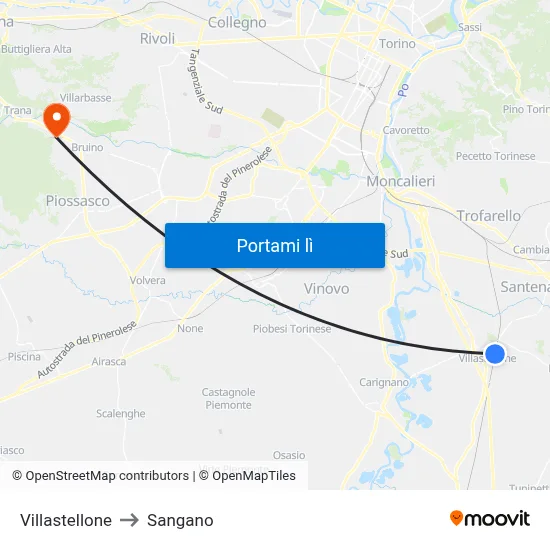 Villastellone to Sangano map