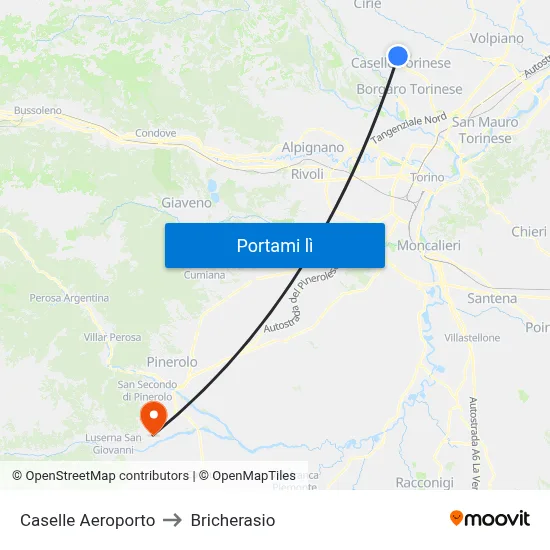 Caselle Aeroporto to Bricherasio map