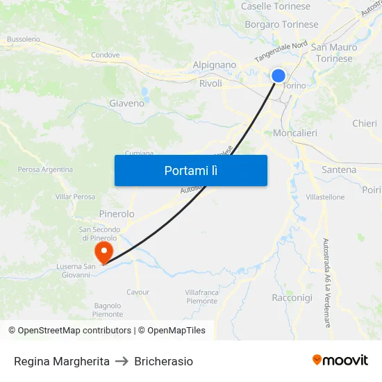 Regina Margherita to Bricherasio map