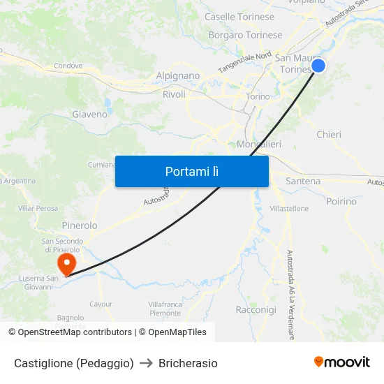 Castiglione (Pedaggio) to Bricherasio map