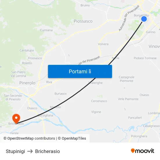 Stupinigi to Bricherasio map