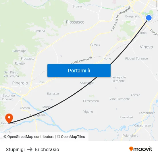 Stupinigi to Bricherasio map