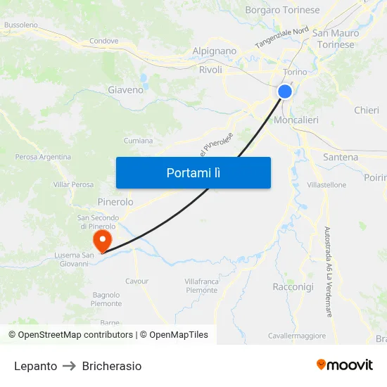Lepanto to Bricherasio map