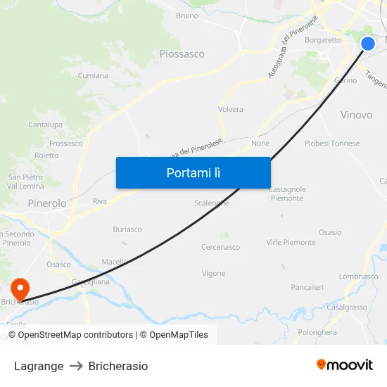 Lagrange to Bricherasio map