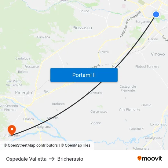 Ospedale Valletta to Bricherasio map