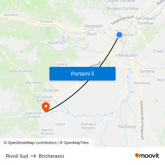 Rivoli Sud to Bricherasio map
