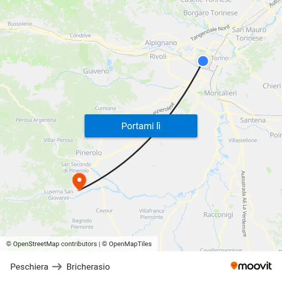 Peschiera to Bricherasio map