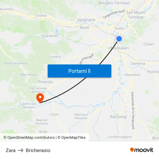 Zara to Bricherasio map