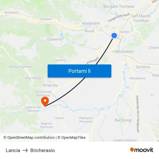 Lancia to Bricherasio map