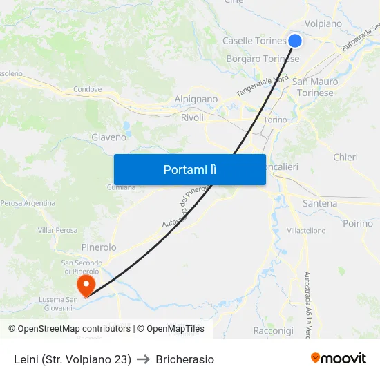 Leini (Str. Volpiano 23) to Bricherasio map